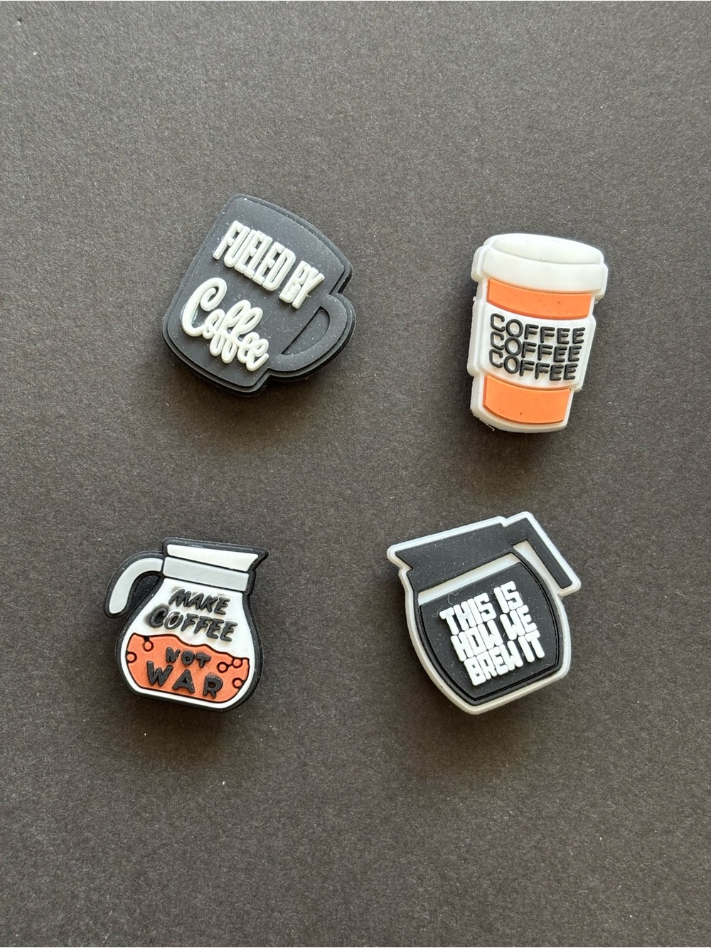 Coffee Croc Charms Set of 4 | Cup To Go Pot Black White